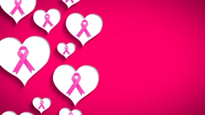 Pink Ribbons On Hearts In A Red Background theme of Love